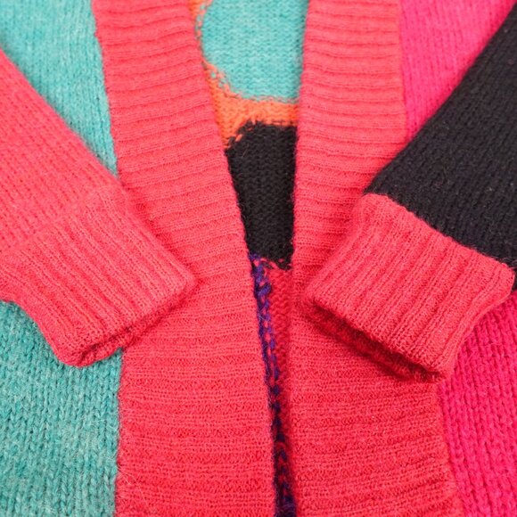 Art Deco Mohair Blend Knit Sweater Women's 12 Colorful Abstract Cardigan - Picture 7 of 11